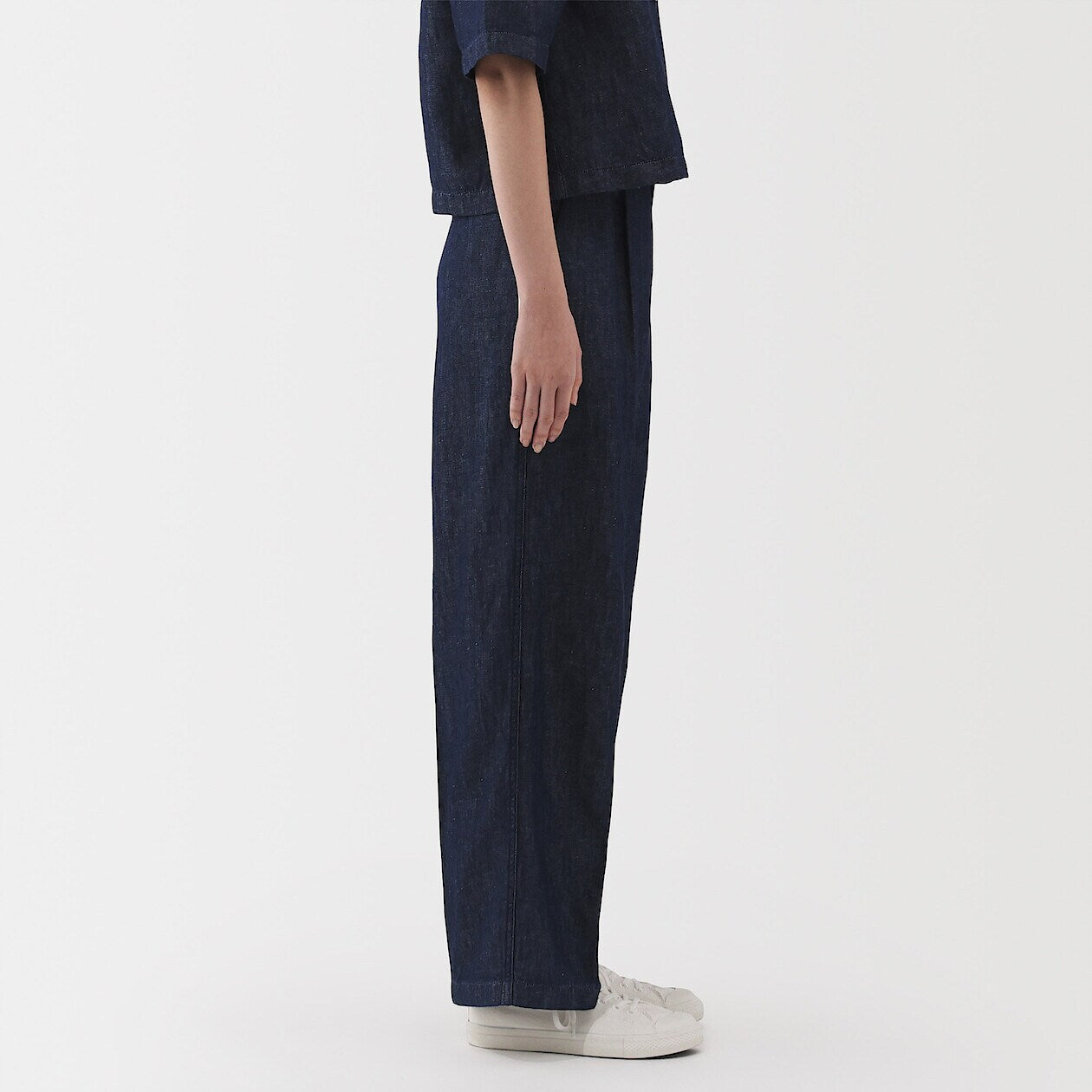 Buy MUJI Women's Hemp Blend Denim Darted Wide Pants