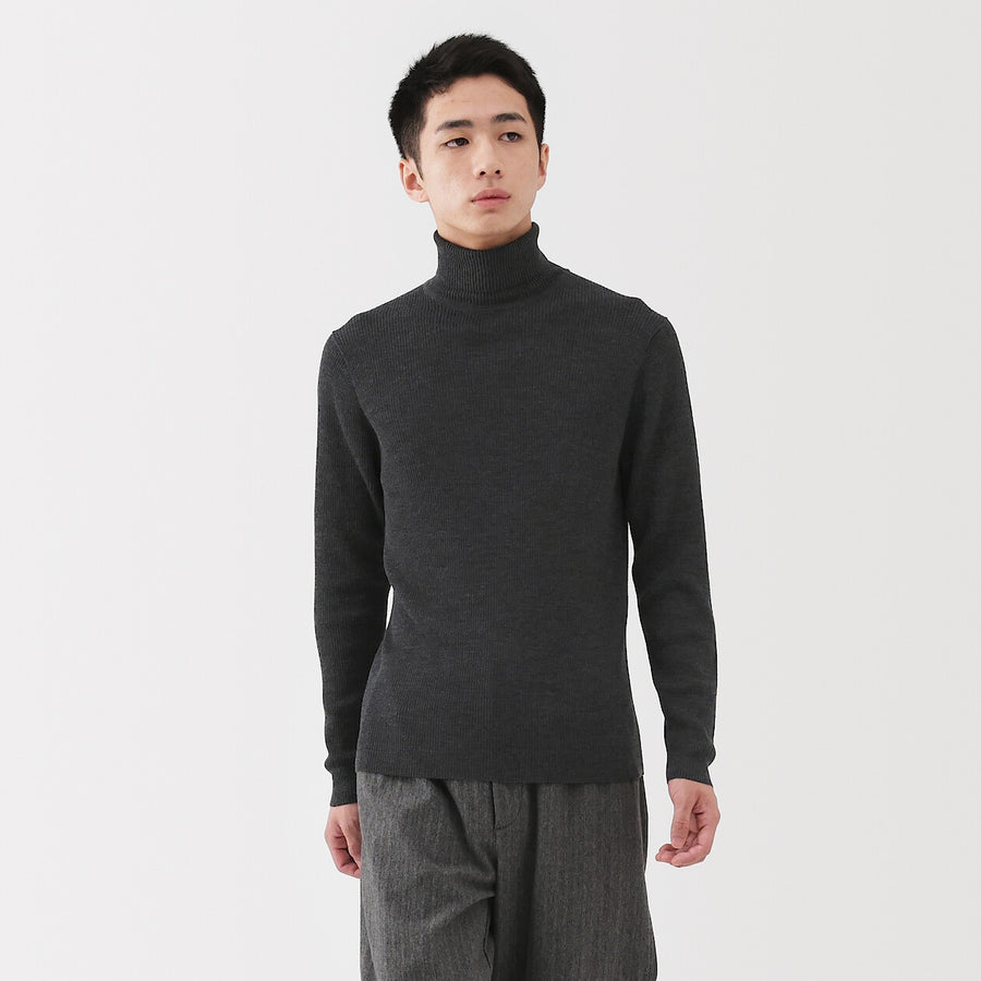 Buy MUJI Men's Washable Wool Ribbed Turtleneck Sweater