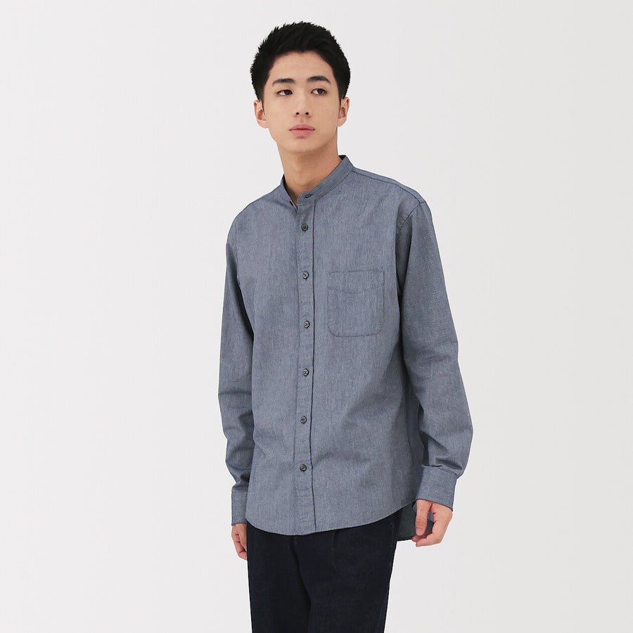 Buy MUJI Men's Washed Oxford 100% Cotton Stand Collar Shirt