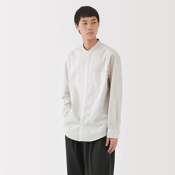 Washed Broadcloth Stand Collar Long-Sleeve Shirt