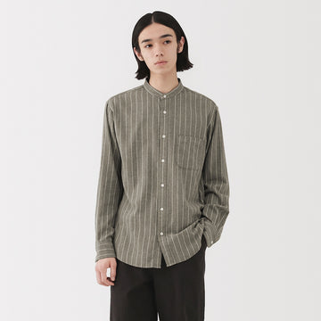 Double Brushed Flannel Stand Collar Long Sleeve Shirt