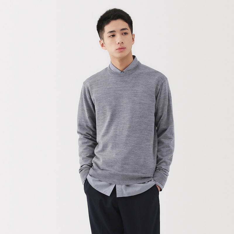 M's Washable high-gauge Crew neck sweater GreyXS