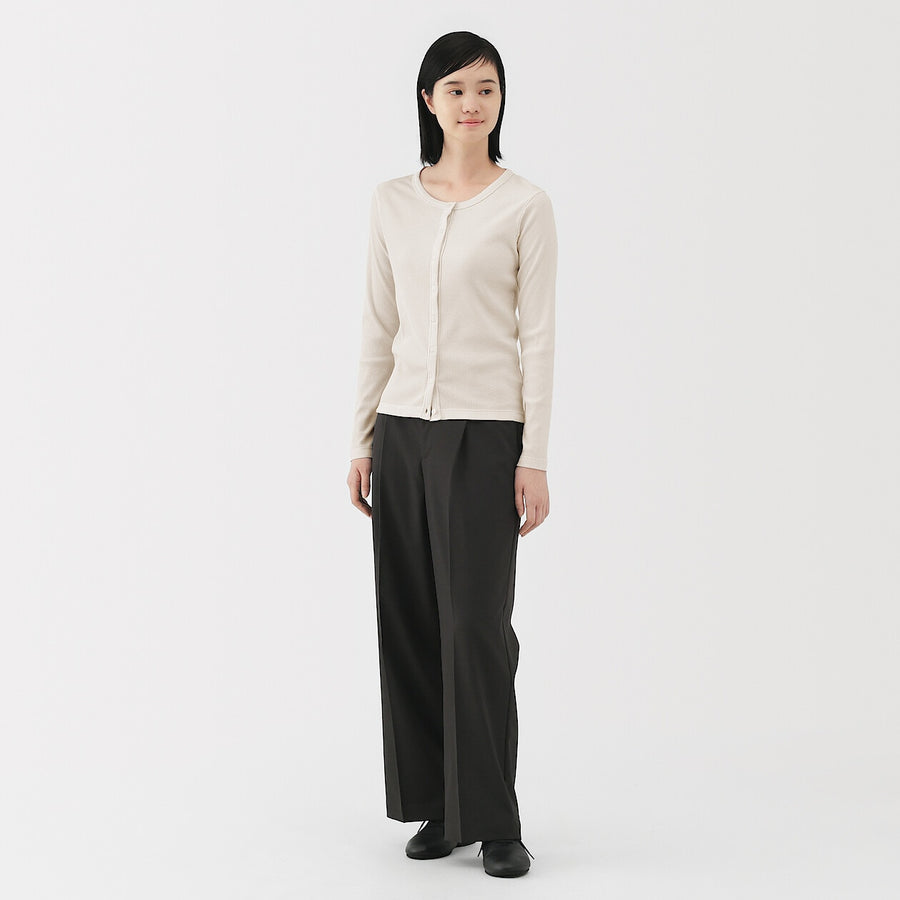 W's Lyocell blend ribbed crew neck cardigan Off whiteXS