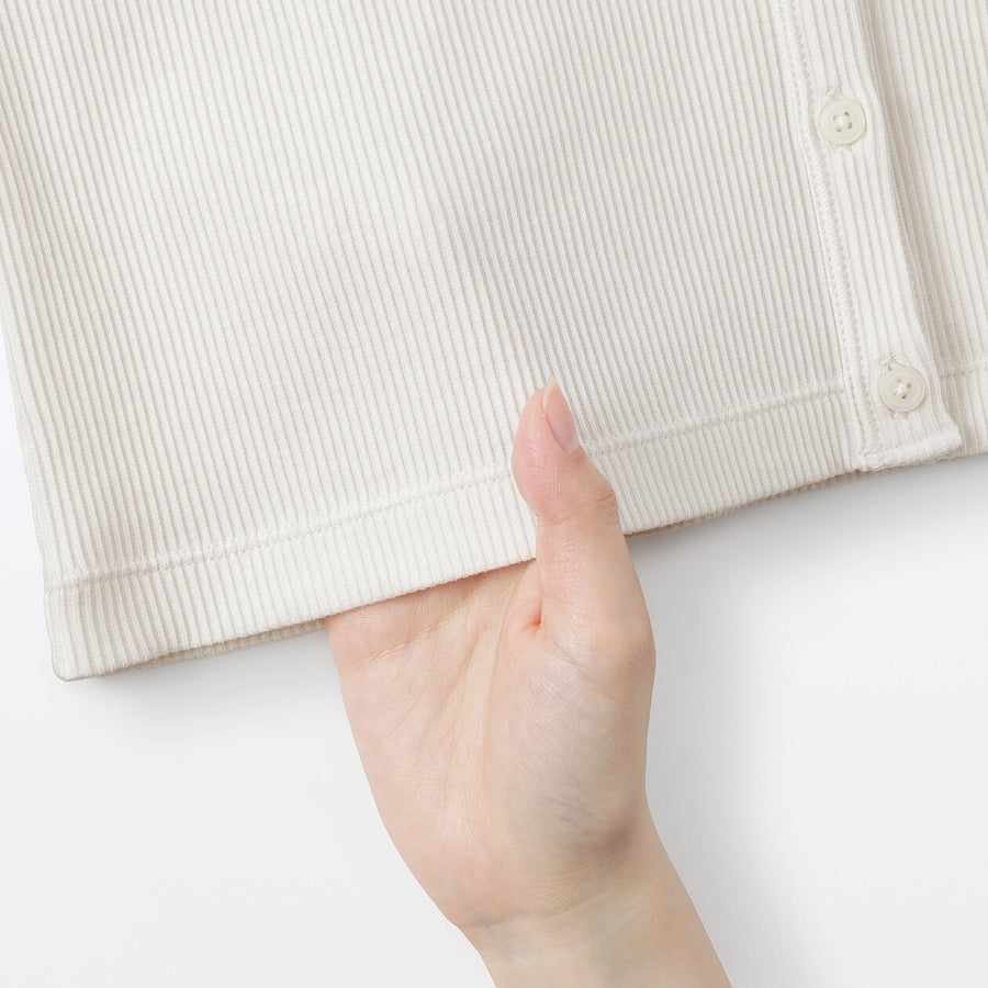 W's Lyocell blend ribbed crew neck cardigan Off whiteXS