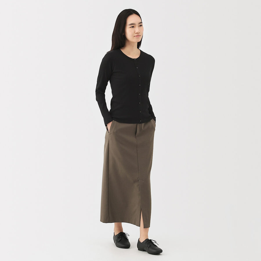 W's Lyocell blend ribbed crew neck cardigan Off whiteXS