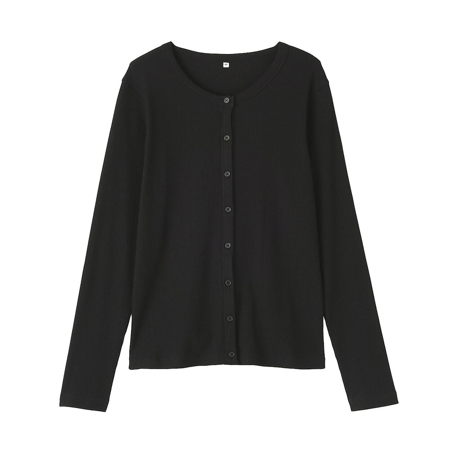 W's Lyocell blend ribbed crew neck cardigan Off whiteXS