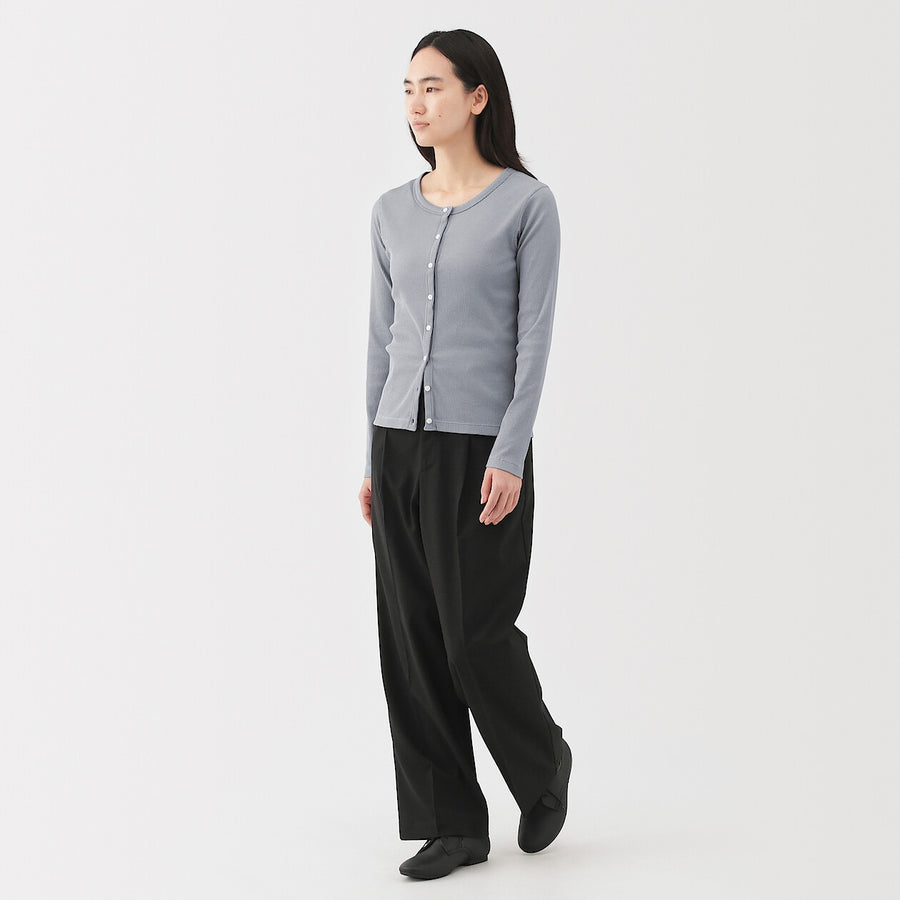W's Lyocell blend ribbed crew neck cardigan Off whiteXS