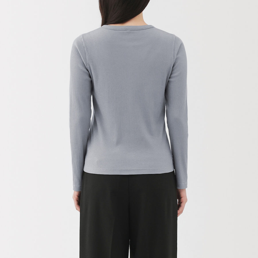 W's Lyocell blend ribbed crew neck cardigan Off whiteXS