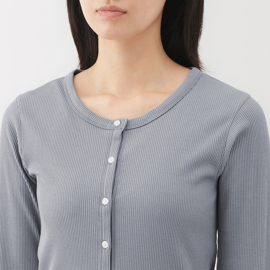 W's Lyocell blend ribbed crew neck cardigan Off whiteXS