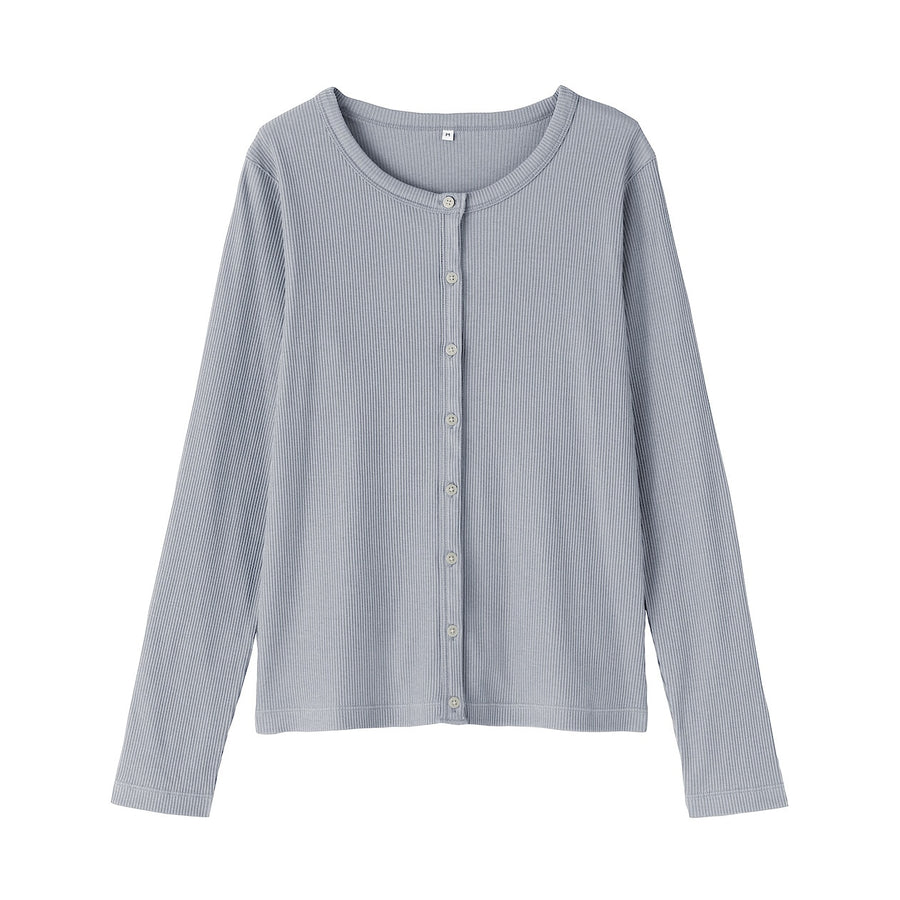 W's Lyocell blend ribbed crew neck cardigan Off whiteXS