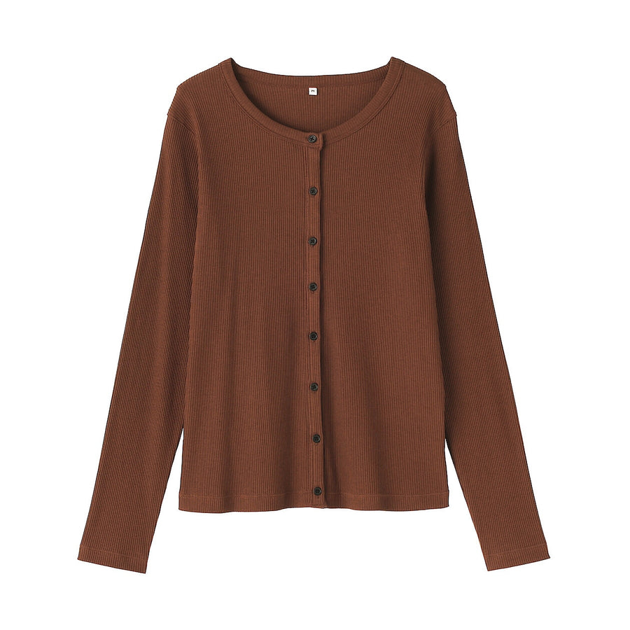 W's Lyocell blend ribbed crew neck cardigan Off whiteXS