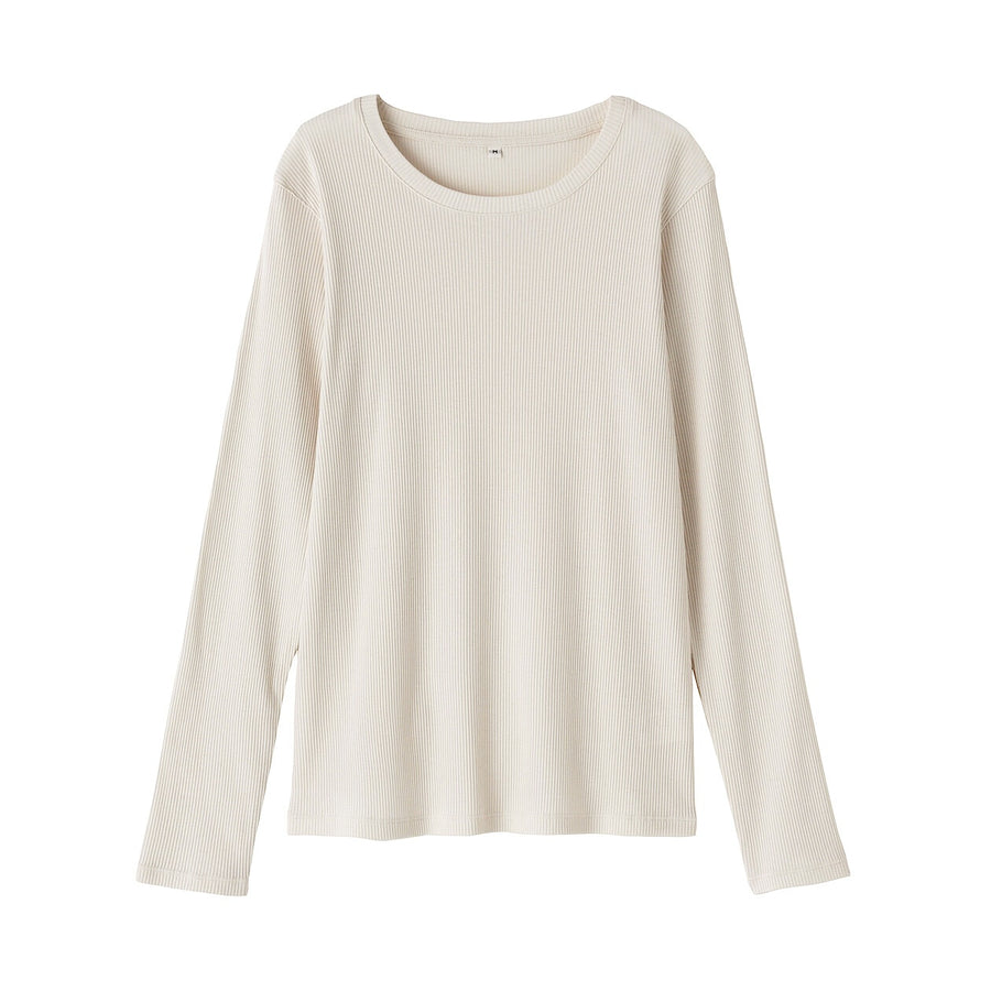 W's Lyocell blend ribbed crew neck L/S T-shirt Off whiteXS