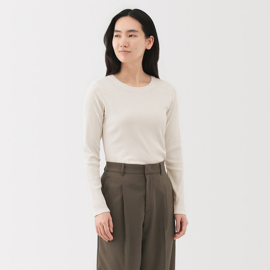 W's Lyocell blend ribbed crew neck L/S T-shirt Off whiteXS