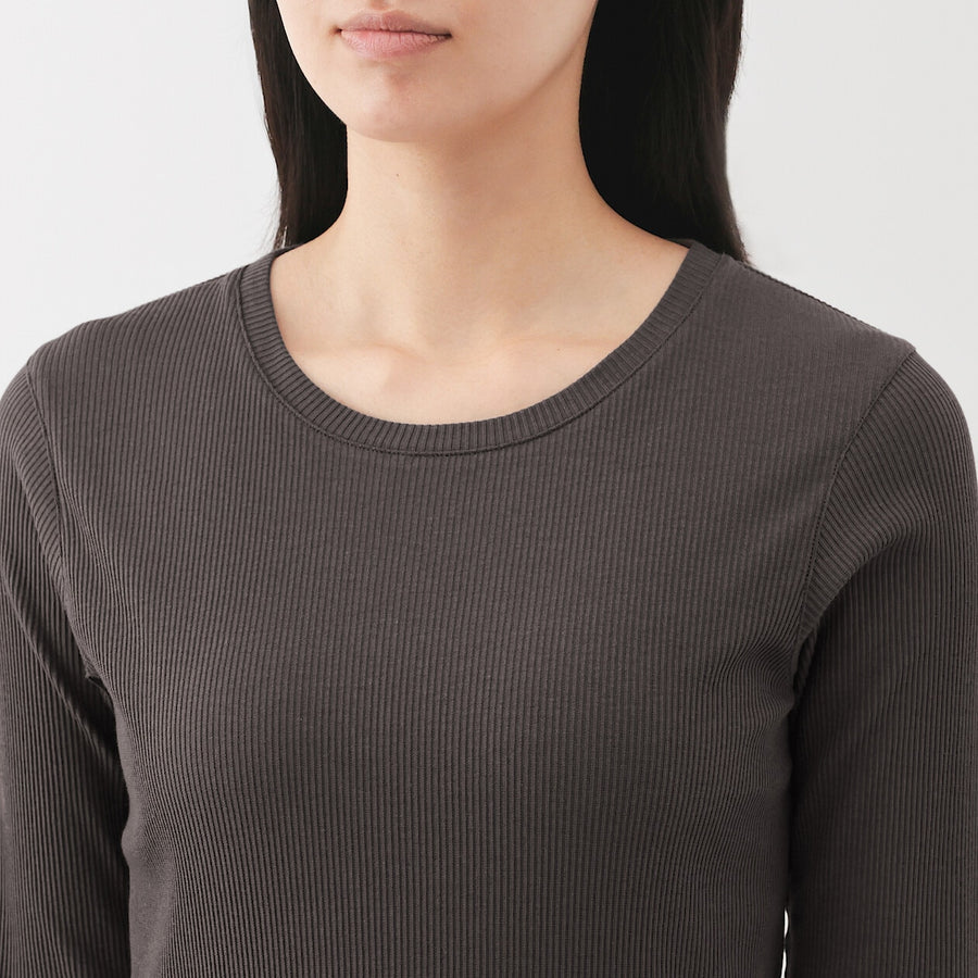 W's Lyocell blend ribbed crew neck L/S T-shirt Off whiteXS