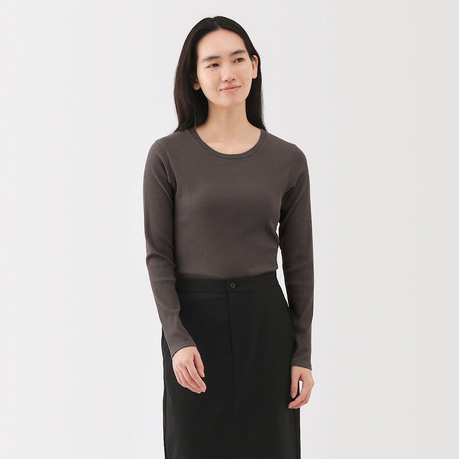 W's Lyocell blend ribbed crew neck L/S T-shirt Off whiteXS