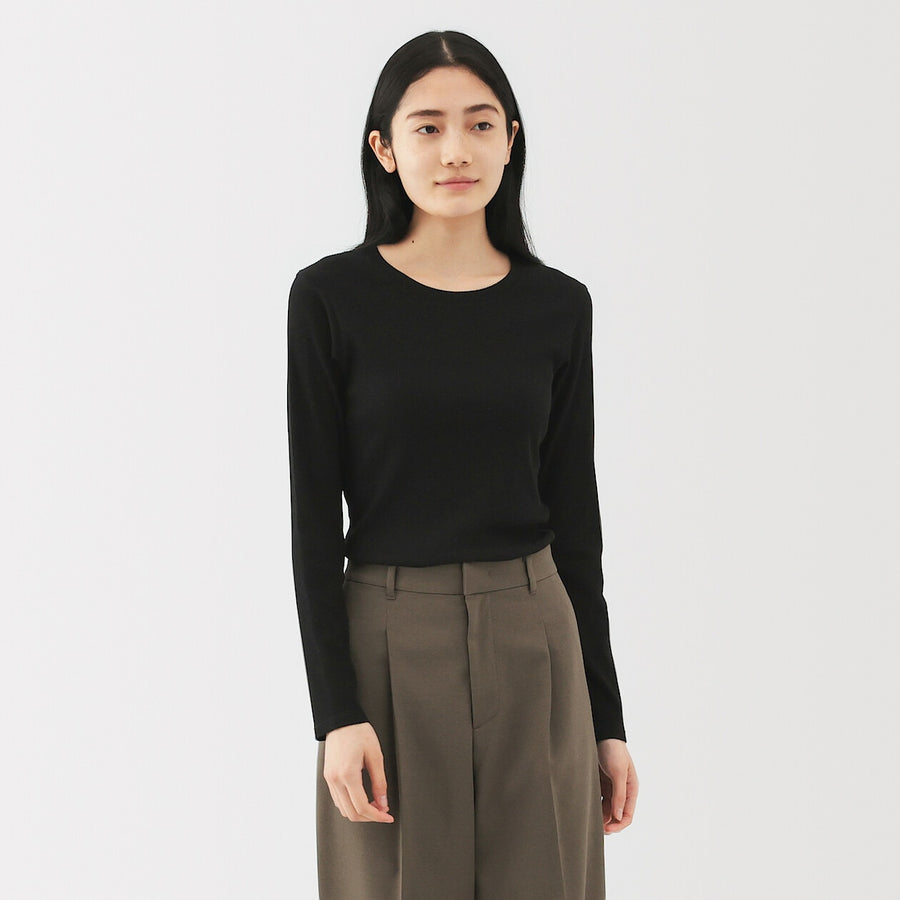 W's Lyocell blend ribbed crew neck L/S T-shirt Off whiteXS