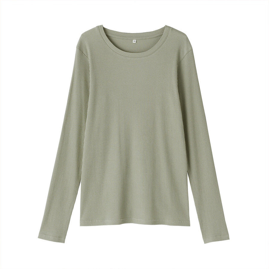 W's Lyocell blend ribbed crew neck L/S T-shirt Off whiteXS