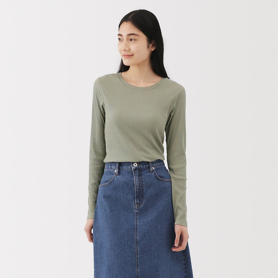 W's Lyocell blend ribbed crew neck L/S T-shirt Off whiteXS