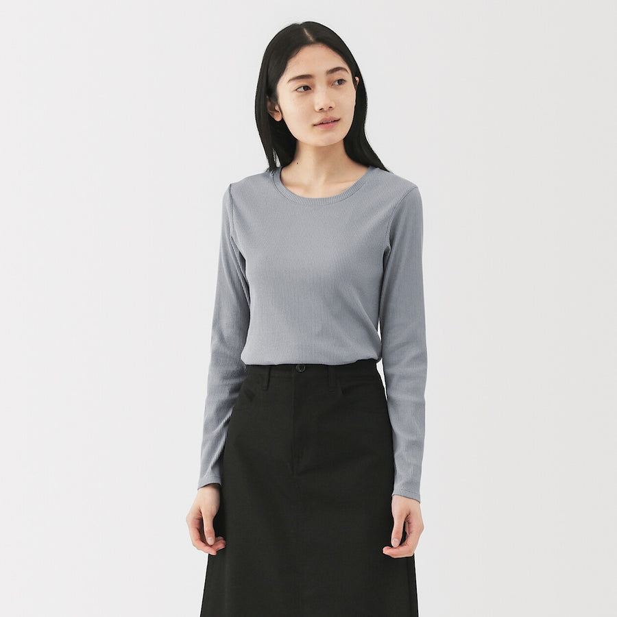 W's Lyocell blend ribbed crew neck L/S T-shirt Off whiteXS