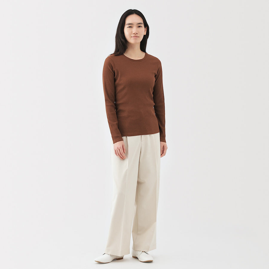 W's Lyocell blend ribbed crew neck L/S T-shirt Off whiteXS