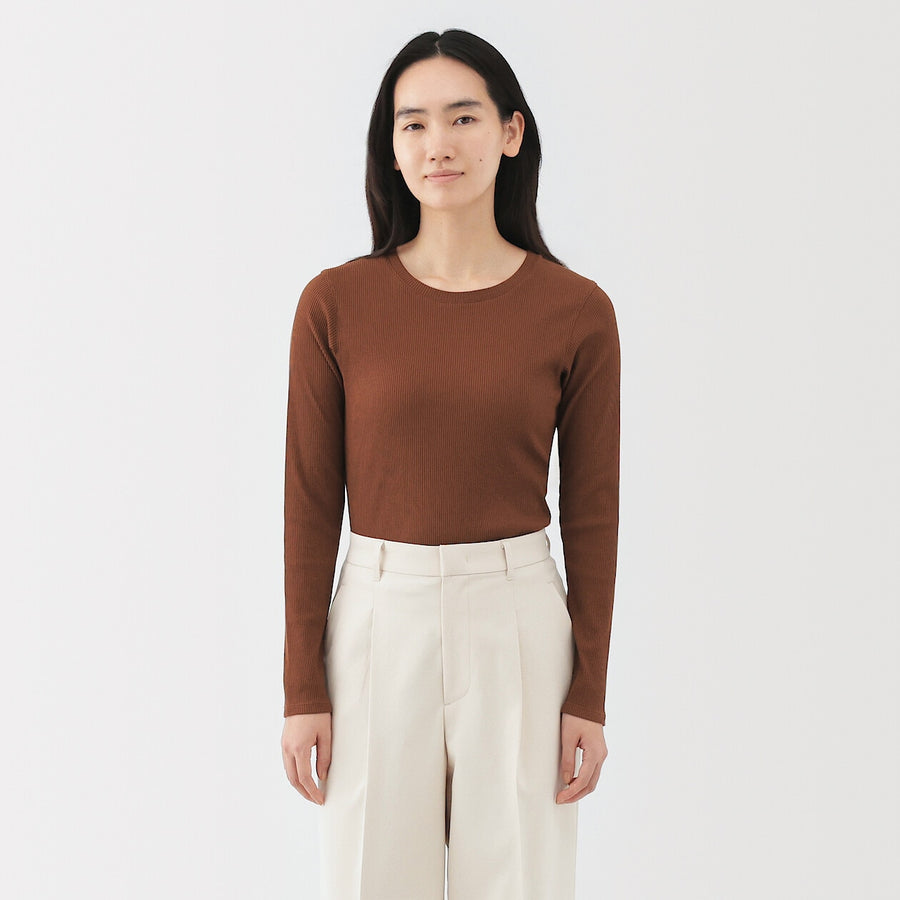 W's Lyocell blend ribbed crew neck L/S T-shirt Off whiteXS