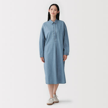 Kapok Blended Lightweight Denim Long Sleeve Dress