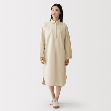 Kapok Blended Lightweight Twill Long Sleeve Dress