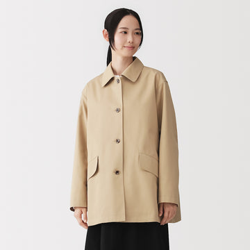 Water Repellent Cotton Twill Stand Fall Collar Half Coat
