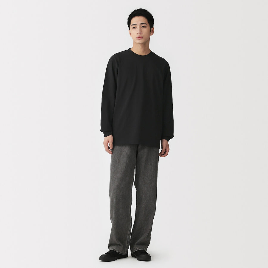 Buy MUJI Men's Washed Heavyweight Crewneck Long Sleeve T-Shirt