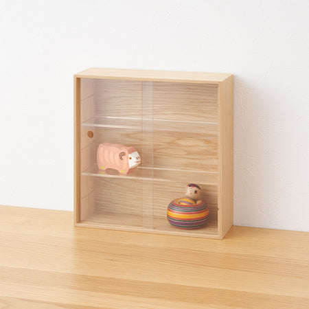 Wooden Display Case With Sliding Doors - Small