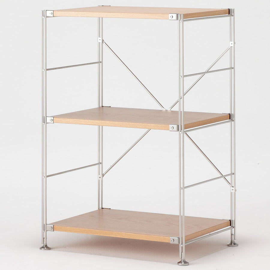 Stainless steel unit shelf Oak shelf set S