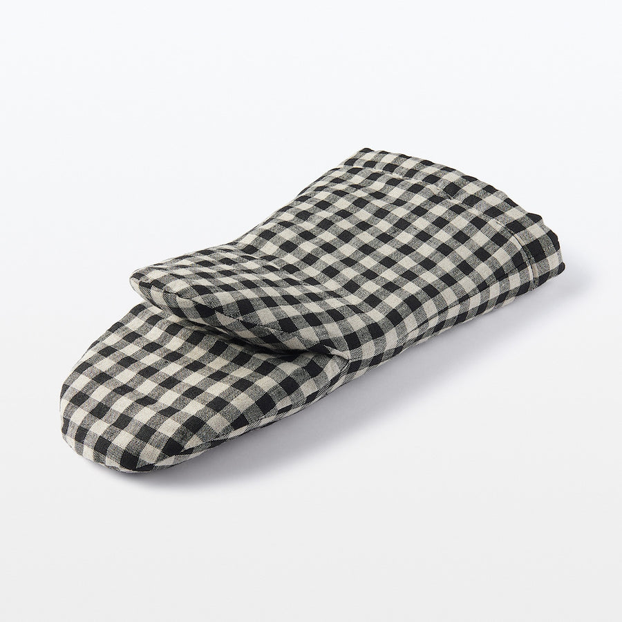 Linen Plain Weave Oven Mitt - Gingham