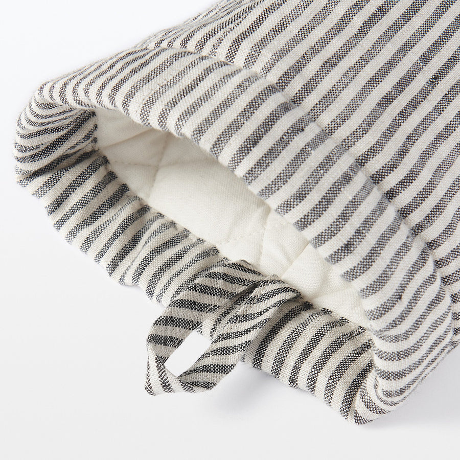 Linen Plain Weave Oven Mitt - Stripe