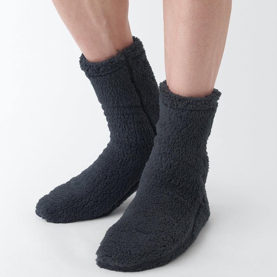 Right Angle Recycle Poly Boa fleece Cozy socksG brn25-27cm