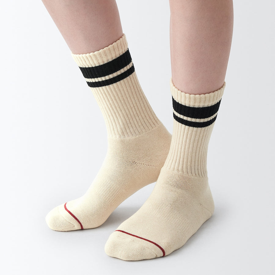 Right angle warm material pile socks(Line)Ivory s21-23cm