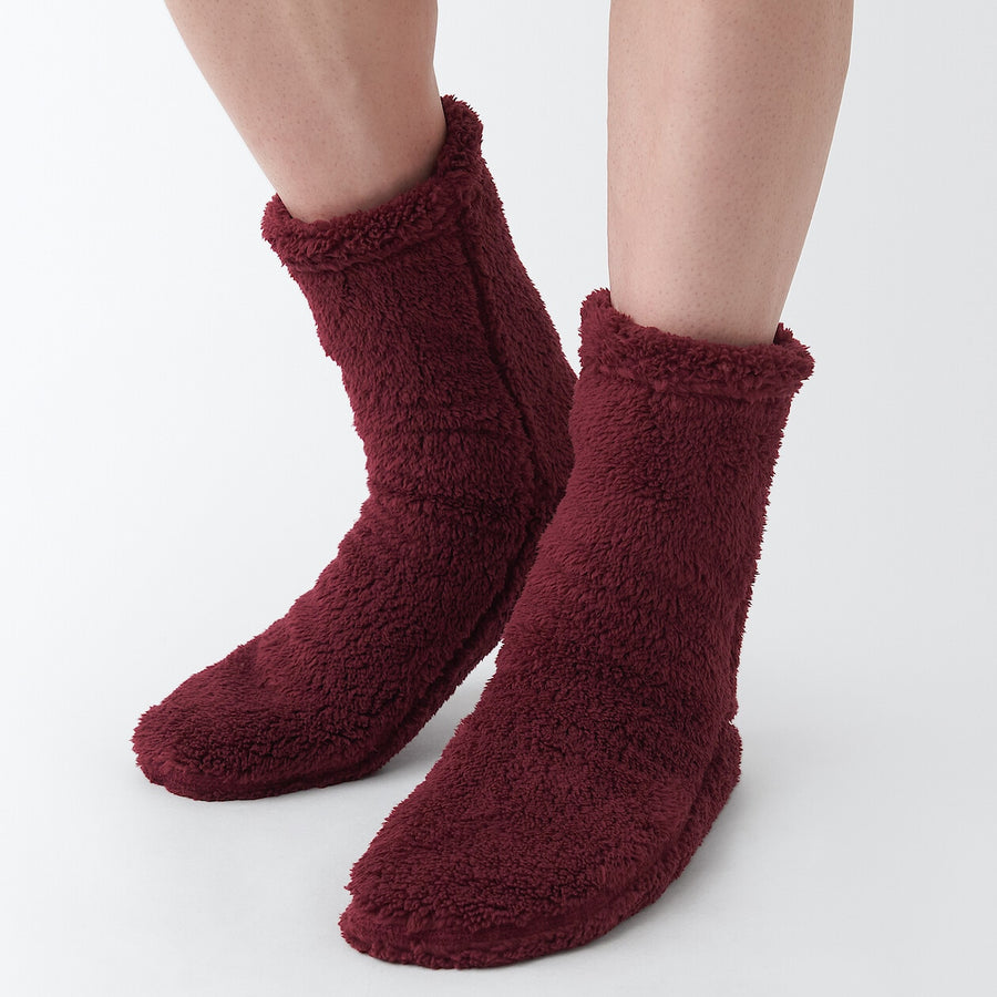 Right Angle Recycle Poly Boa fleece Cozy socksG brn25-27cm