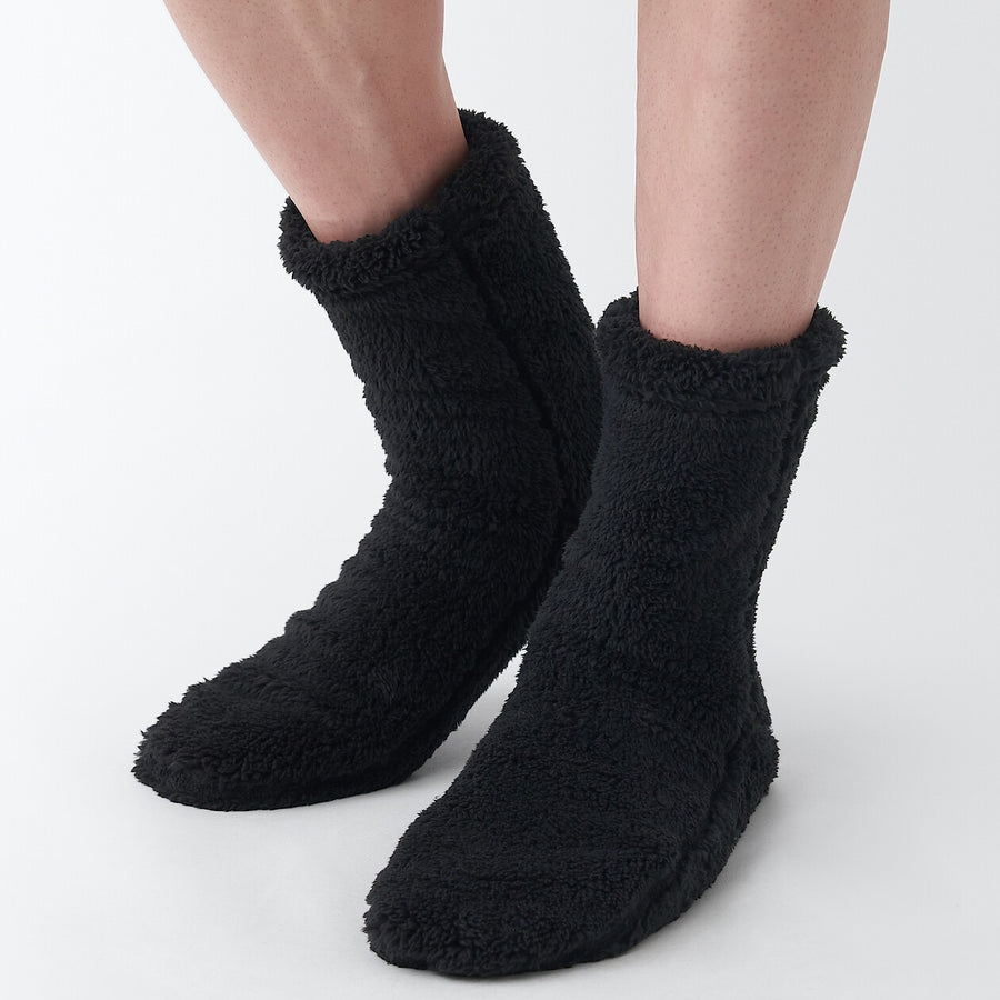 Right Angle Recycle Poly Boa fleece Cozy socksG brn25-27cm
