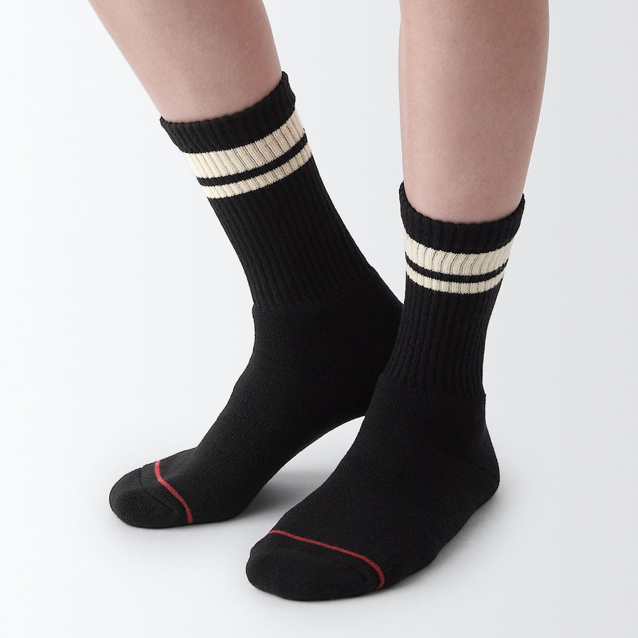 Right angle warm material pile socks(Line)Ivory s21-23cm