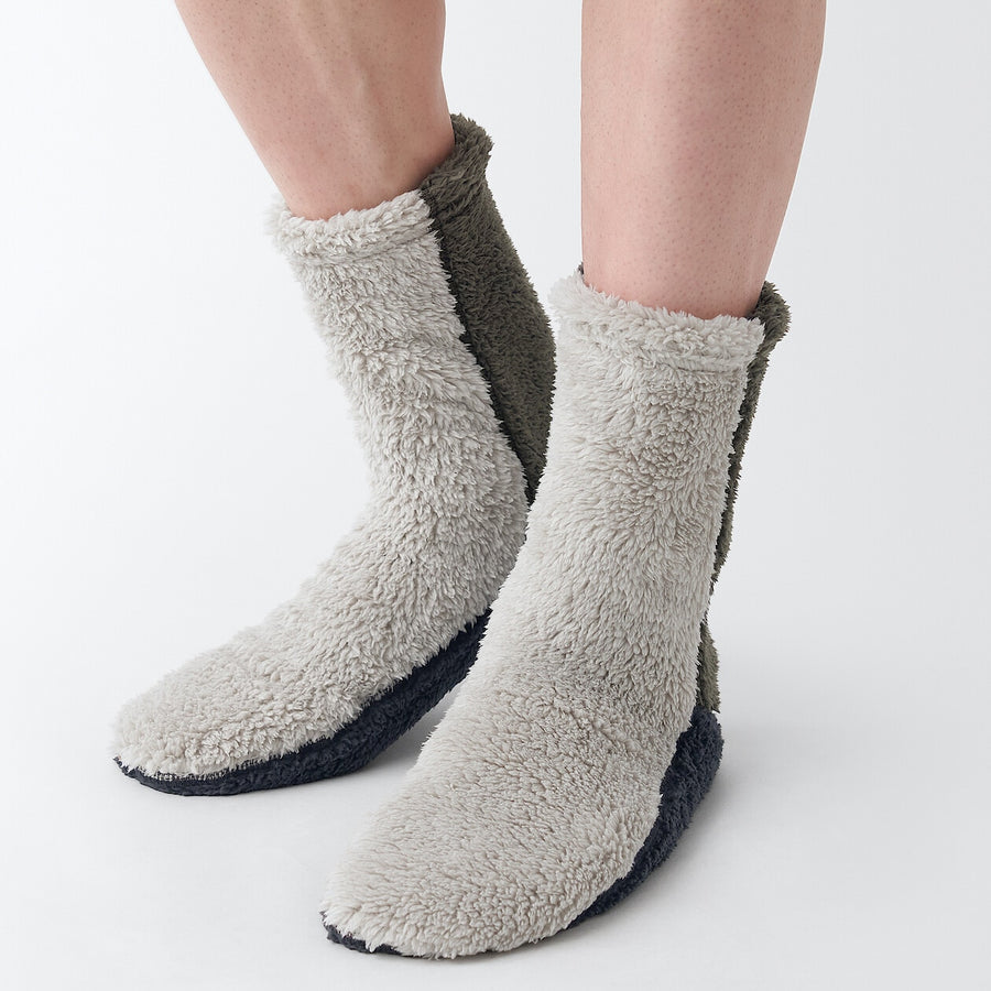 Right Angle Recycle Poly Boa fleece Cozy socksG brn25-27cm
