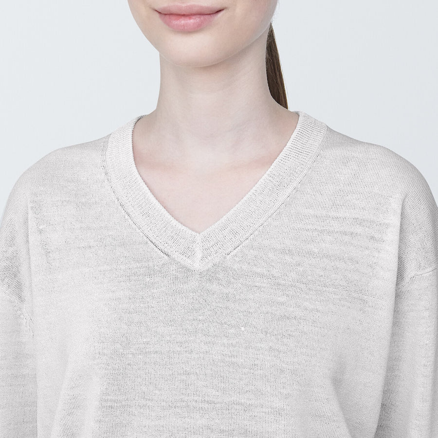 Women's Hemp blend V neck sweaterLight greyXS