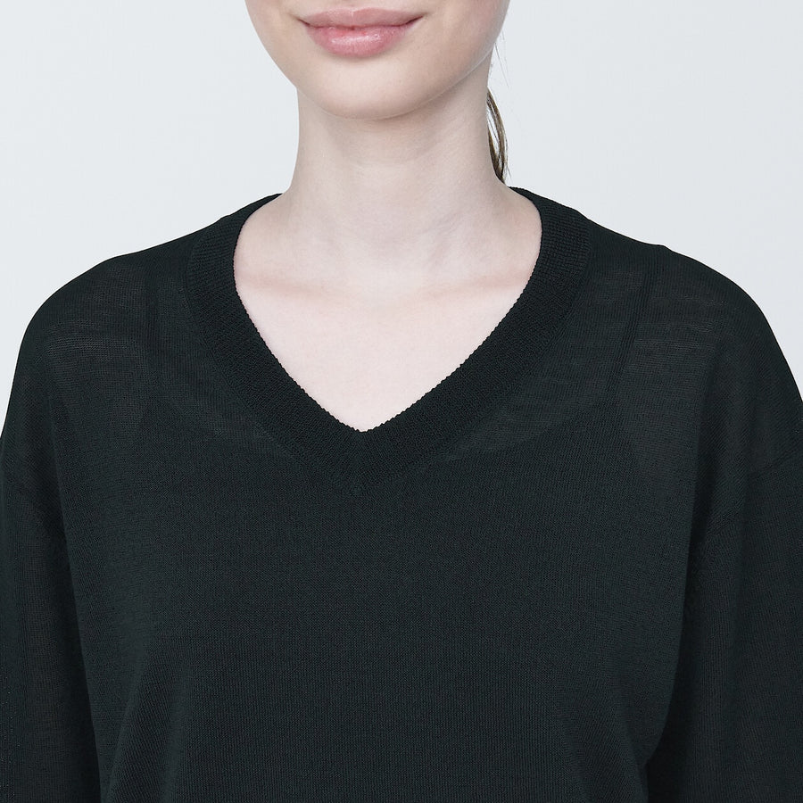 Women's Hemp blend V neck sweaterLight greyXS