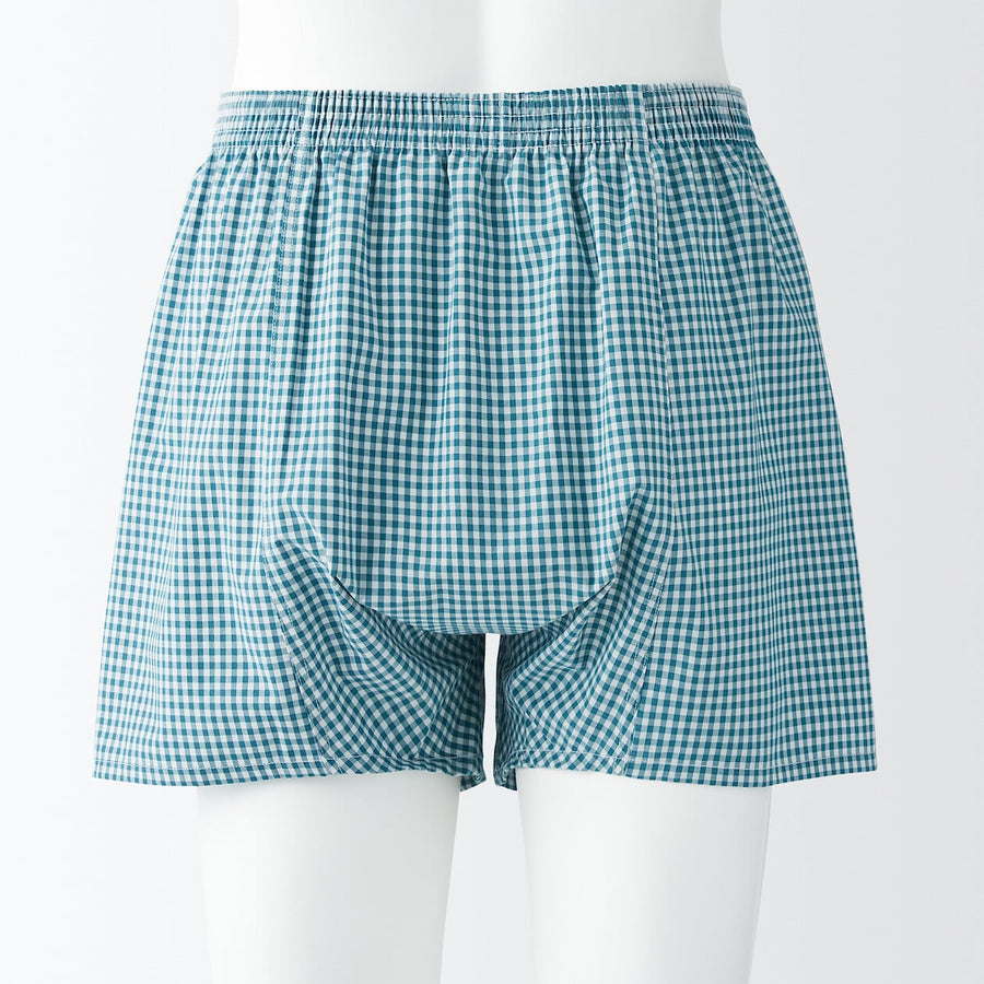 M's Broadcloth front open trunks Green checkXS