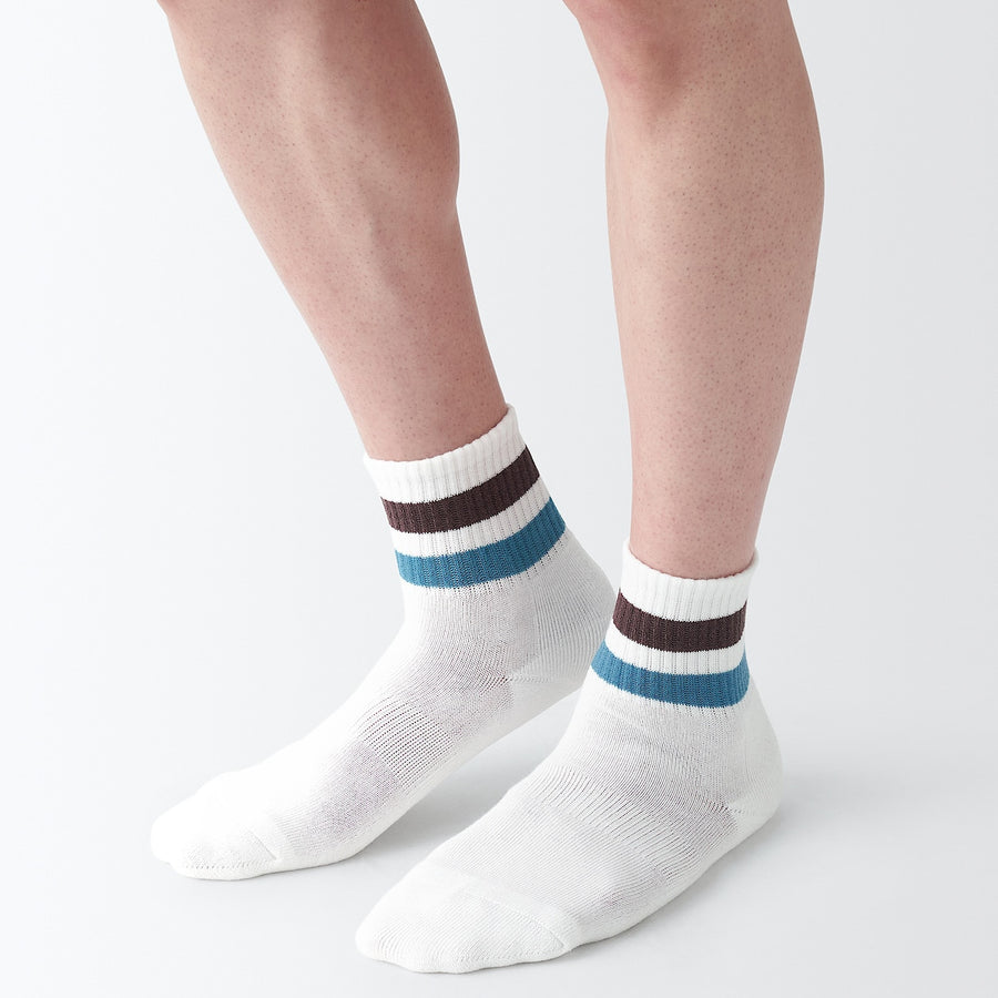 Men's right Angle Pile Short Socks(Line)White Stripe23-25cm