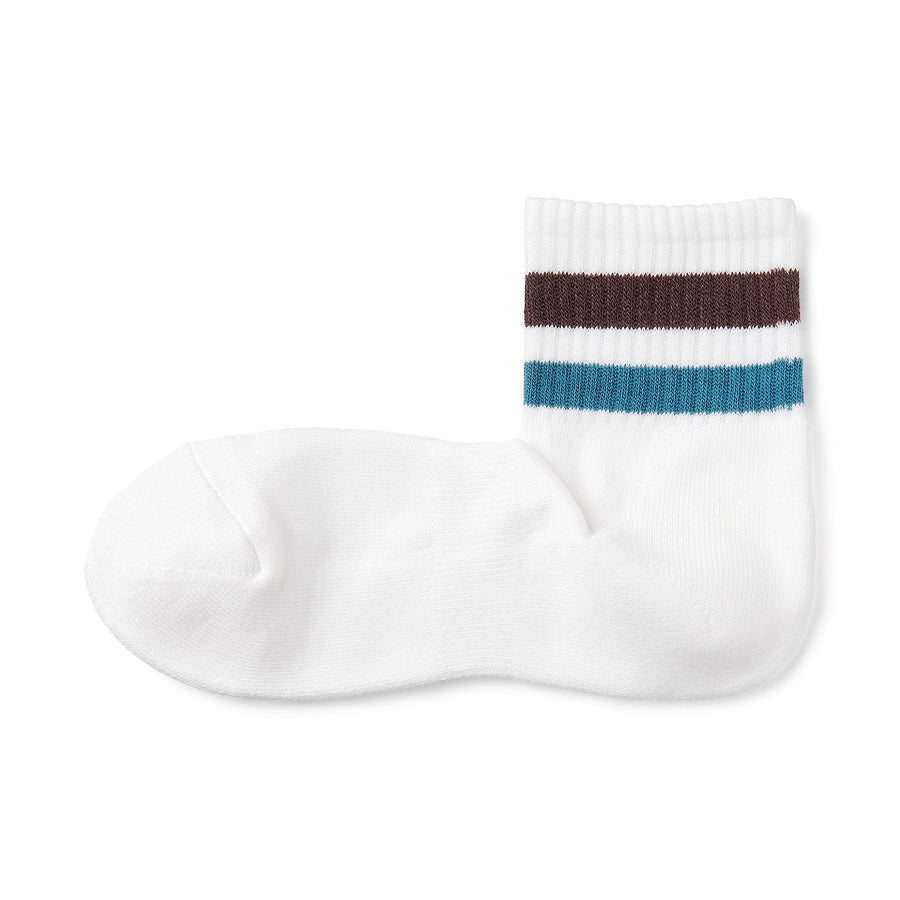 Men's right Angle Pile Short Socks(Line)White Stripe23-25cm