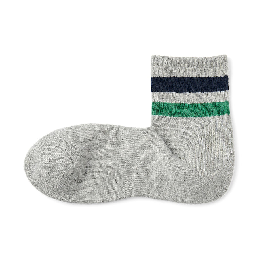 Men's right Angle Pile Short Socks(Line)White Stripe23-25cm