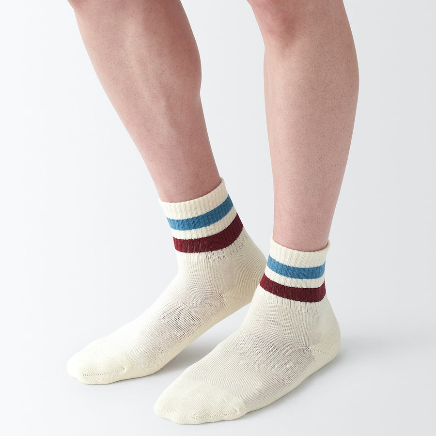 Men's right Angle Pile Short Socks(Line)White Stripe23-25cm