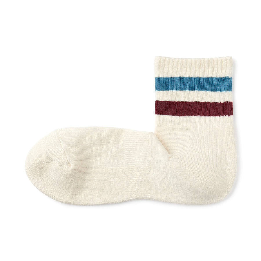 Men's right Angle Pile Short Socks(Line)White Stripe23-25cm