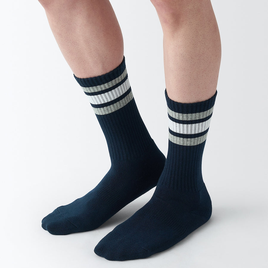 Men's right Angle Pile socks(Line)White pattern23-25cm