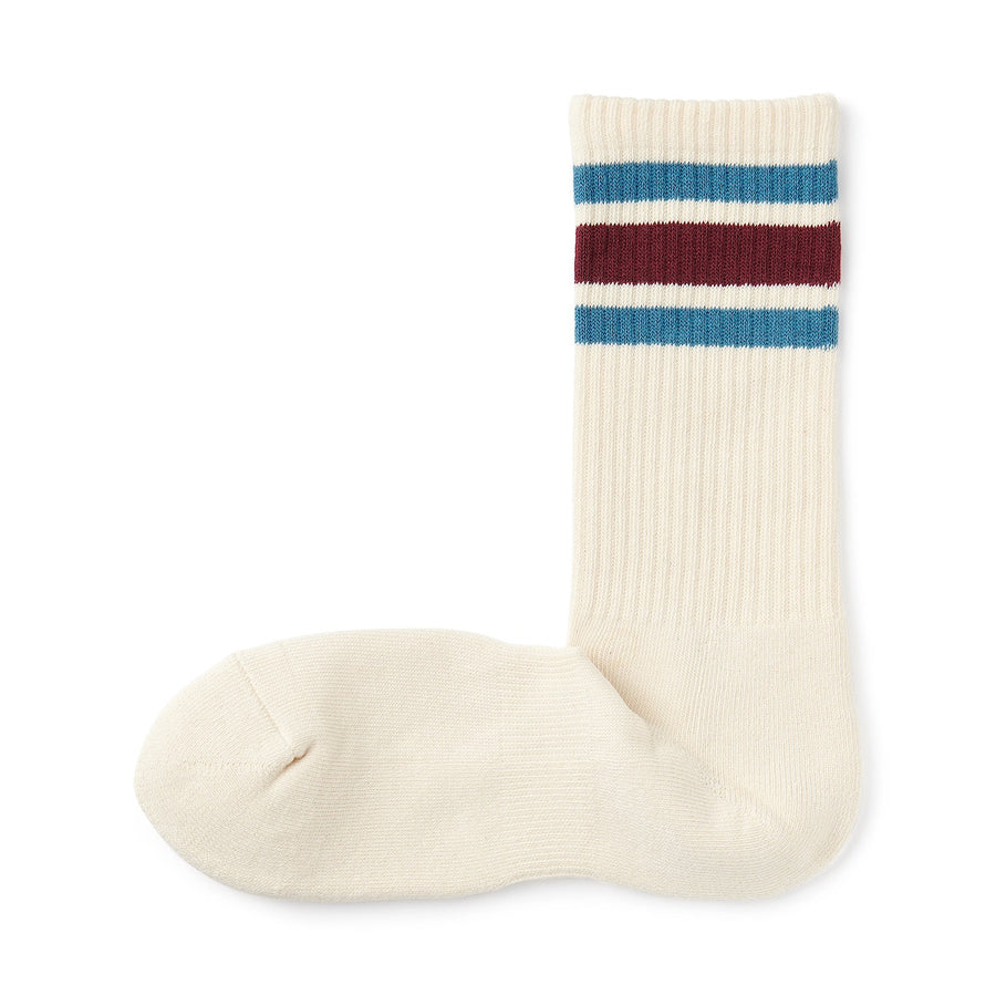 Men's right Angle Pile socks(Line)White pattern23-25cm