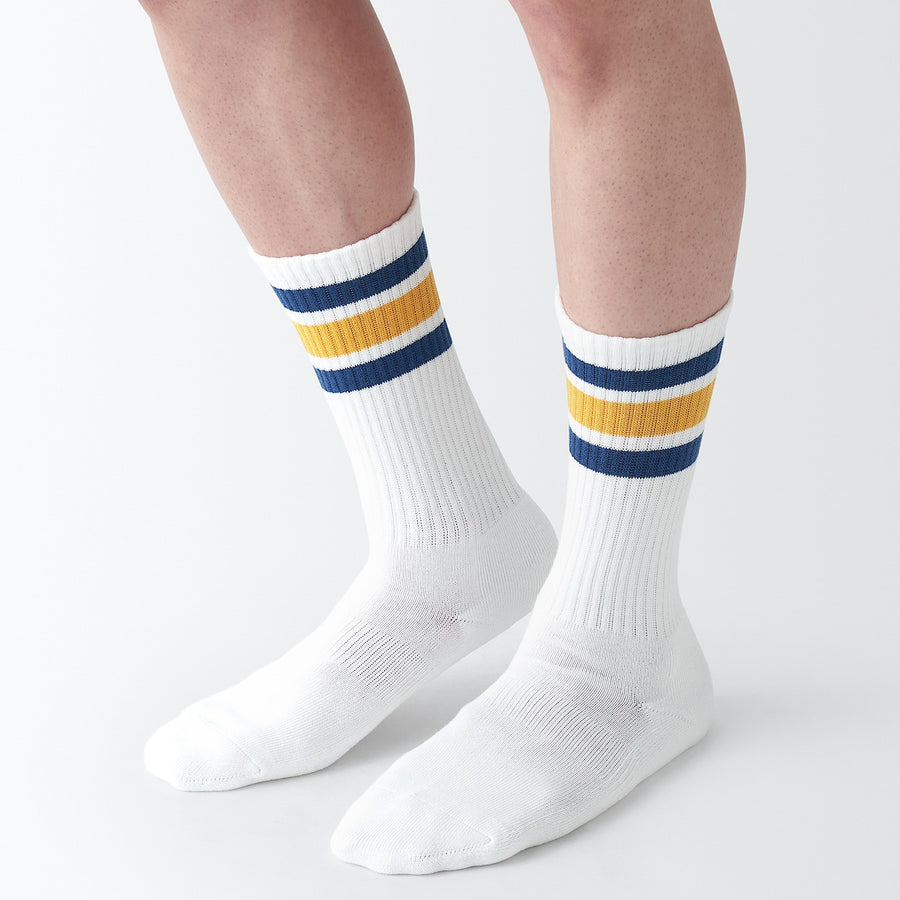 Men's right Angle Pile socks(Line)White pattern23-25cm